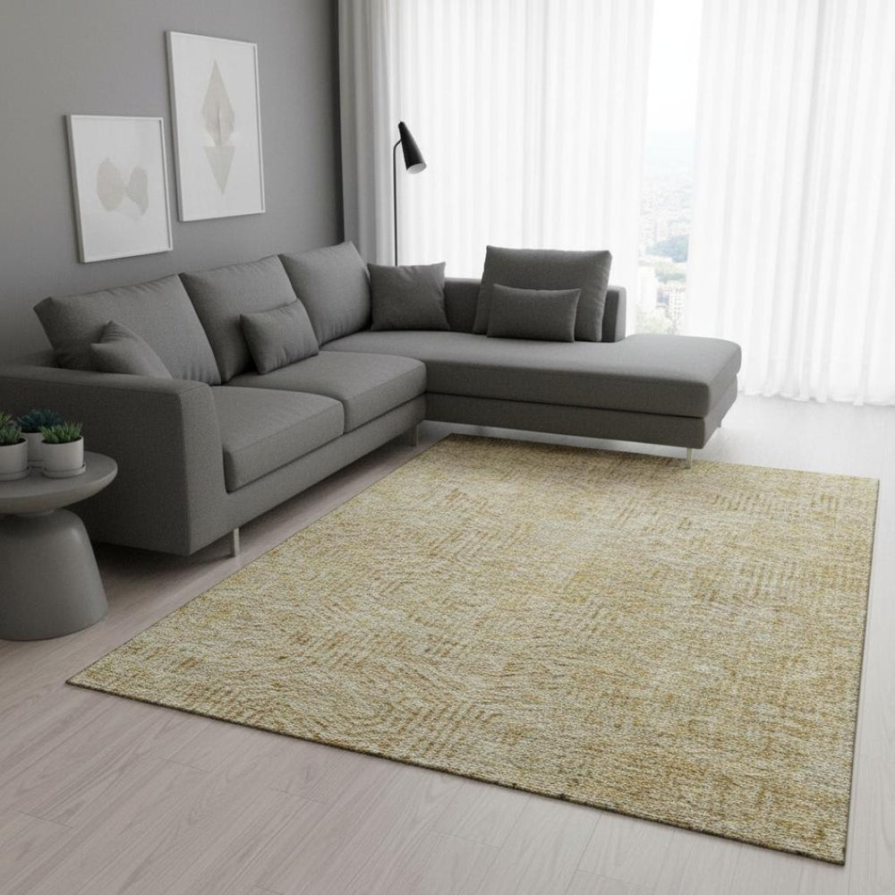 HomeRoots 8' X 10' Geometric Gold and Beige Area Rug - Washable, UV-Protected, Durable for Busy Homes! 672486