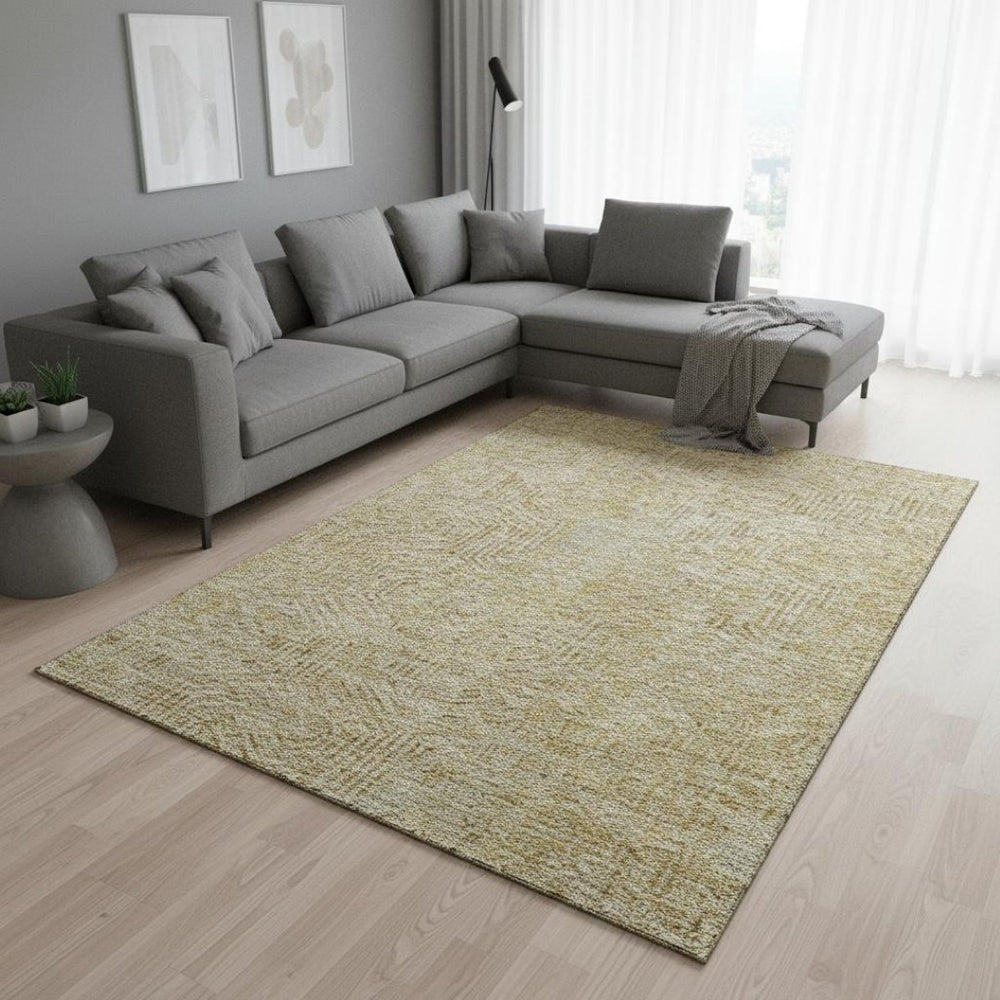 HomeRoots 9' X 12' Gold Beige Geometric Area Rug - Washable, UV Protected, Durable for Homes with Kids & Pets 672487