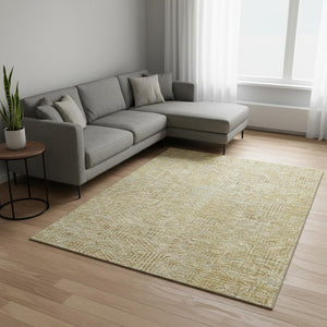 HomeRoots 10' X 14' Gold & Beige Geometric Washable Area Rug with UV Protection for Modern Living Spaces 672488