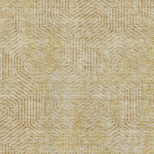 HomeRoots 10' X 14' Gold & Beige Geometric Washable Area Rug with UV Protection for Modern Living Spaces 672488