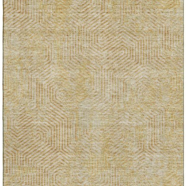 HomeRoots 10' X 14' Gold & Beige Geometric Washable Area Rug with UV Protection for Modern Living Spaces 672488