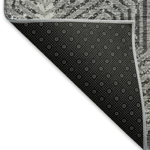 HomeRoots 5' X 8' Gray and Silver Geometric Area Rug - Washable, UV-Protected, Stylish, and Durable for Homes 672490
