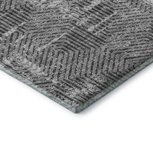 HomeRoots 5' X 8' Gray and Silver Geometric Area Rug - Washable, UV-Protected, Stylish, and Durable for Homes 672490
