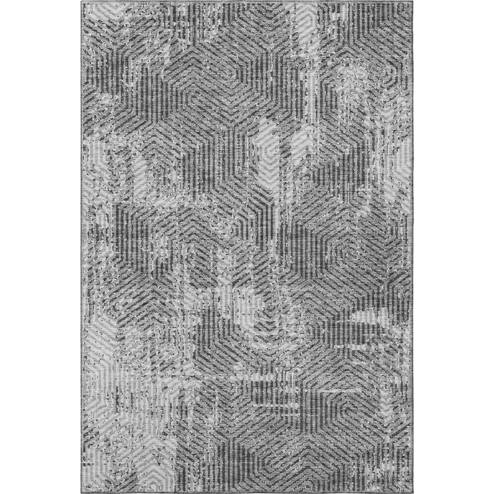 HomeRoots 5' X 8' Gray and Silver Geometric Area Rug - Washable, UV-Protected, Stylish, and Durable for Homes 672490