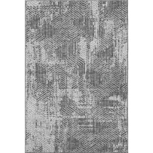 HomeRoots 5' X 8' Gray and Silver Geometric Area Rug - Washable, UV-Protected, Stylish, and Durable for Homes 672490