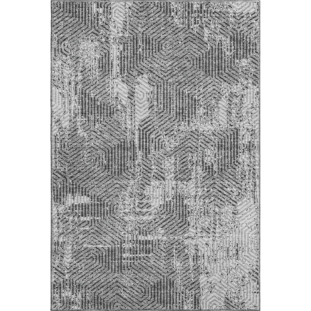 HomeRoots 8' X 10' Gray and Silver Geometric Area Rug - Modern, Washable, UV-Protected, Stain-Resistant Design 672492