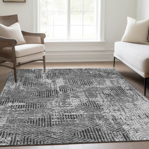 HomeRoots 9' X 12' Stylish Gray & Silver Geometric Area Rug - Washable, UV Protected, Perfect for Busy Homes! 672493