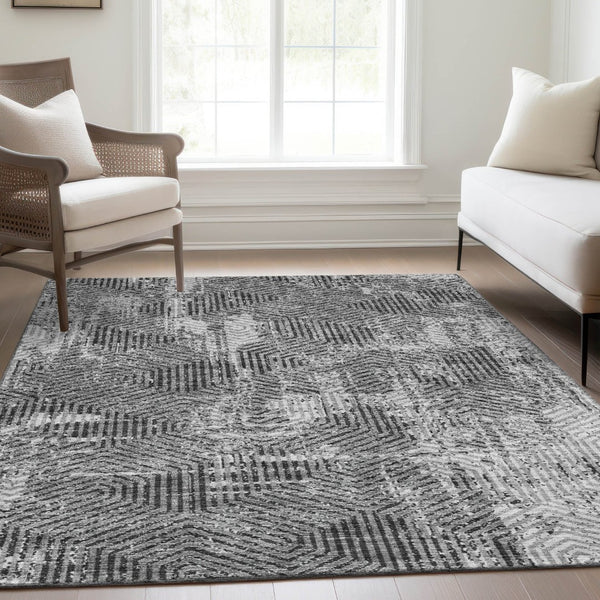 HomeRoots 10' X 14' Gray And Silver Geometric Washable Area Rug - Modern Design, UV Protection, Easy Care! 672494