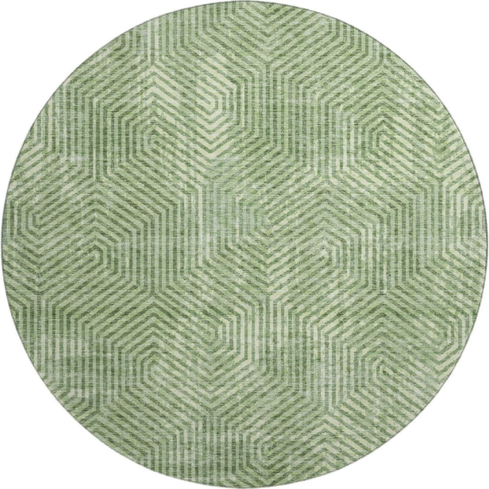 HomeRoots 8' Green And Ivory Geometric Round Rug – Washable, UV Protected, and Perfect for Modern Homes! 672497