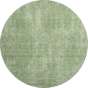 HomeRoots 8' Green And Ivory Geometric Round Rug – Washable, UV Protected, and Perfect for Modern Homes! 672497