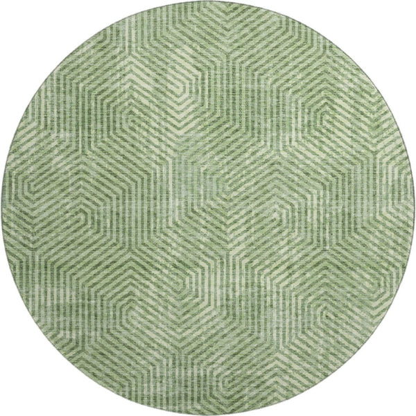 HomeRoots 8' Green And Ivory Geometric Round Rug – Washable, UV Protected, and Perfect for Modern Homes! 672497