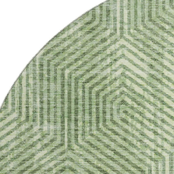 HomeRoots 8' Green And Ivory Geometric Round Rug – Washable, UV Protected, and Perfect for Modern Homes! 672497