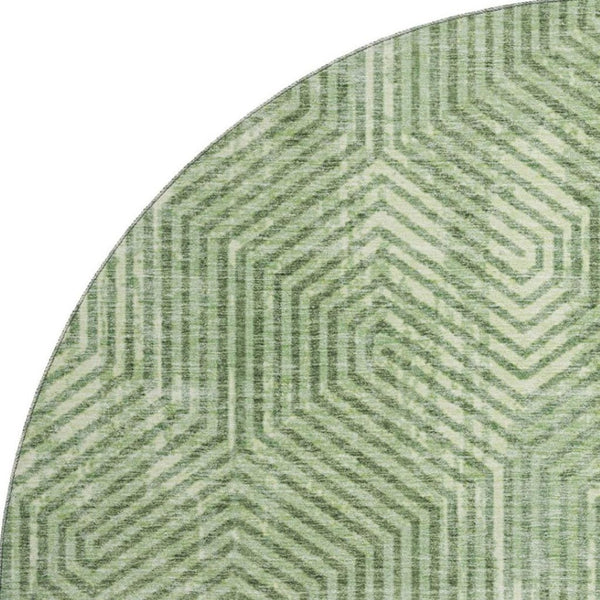 HomeRoots 8' Green And Ivory Geometric Round Rug – Washable, UV Protected, and Perfect for Modern Homes! 672497