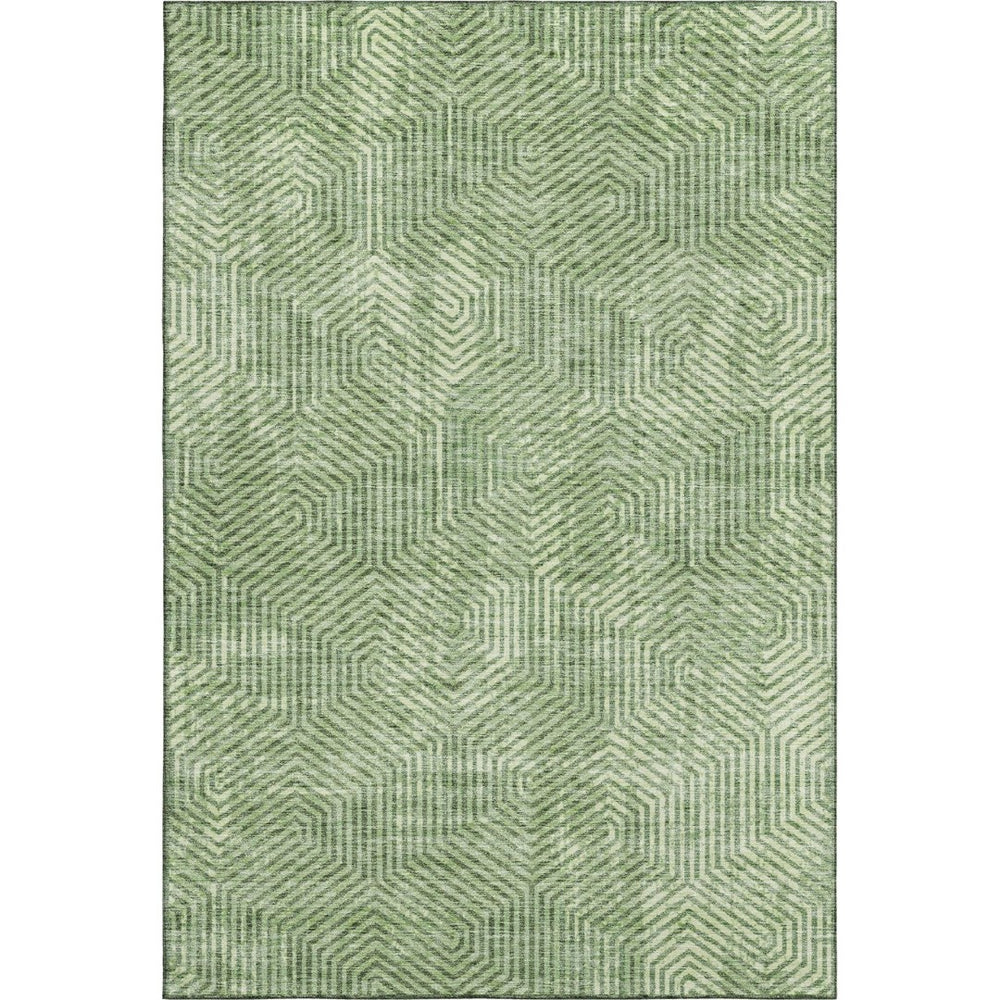 HomeRoots 8' X 10' Green and Ivory Geometric Washable Area Rug - Stylish, Durable, UV-Protected for Any Space 672498