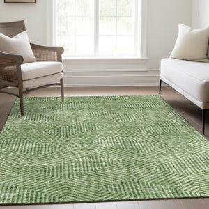 HomeRoots 8' X 10' Green and Ivory Geometric Washable Area Rug - Stylish, Durable, UV-Protected for Any Space 672498