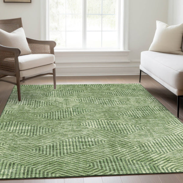 HomeRoots 8' X 10' Green and Ivory Geometric Washable Area Rug - Stylish, Durable, UV-Protected for Any Space 672498