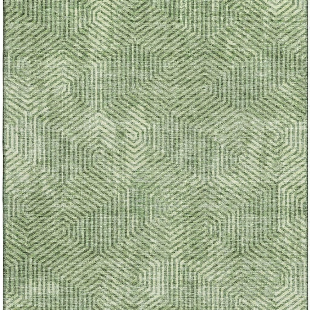 HomeRoots 9' X 12' Geometric Washable Area Rug – Stylish UV-Protected Green & Ivory Design for Family Homes 672499