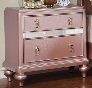 English Elm 2 Drawer Nightstand with Ample Storage and Inset Handles, Contemporary Wooden Bedside Table with Sturdy Legs and Wide Display Top Rose Gold B016P251438