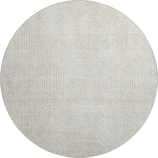 HomeRoots 8' Ivory and Beige Geometric Round Rug - Durable, Washable, UV-Protected for Stylish Homes! 672503