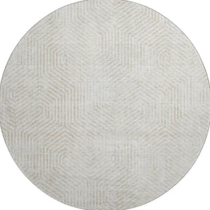 HomeRoots 8' Ivory and Beige Geometric Round Rug - Durable, Washable, UV-Protected for Stylish Homes! 672503