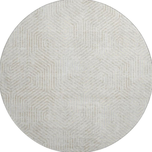 HomeRoots 8' Ivory and Beige Geometric Round Rug - Durable, Washable, UV-Protected for Stylish Homes! 672503