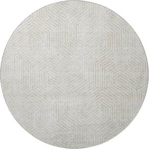 HomeRoots 8' Ivory and Beige Geometric Round Rug - Durable, Washable, UV-Protected for Stylish Homes! 672503