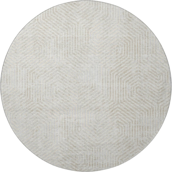 HomeRoots 8' Ivory and Beige Geometric Round Rug - Durable, Washable, UV-Protected for Stylish Homes! 672503