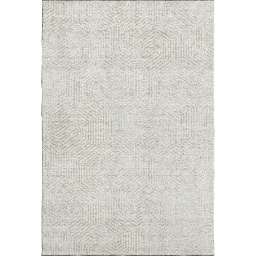 HomeRoots 8' X 10' Ivory and Beige Geometric Area Rug - Washable, Stain Resistant, UV Protected for Busy Homes 672504
