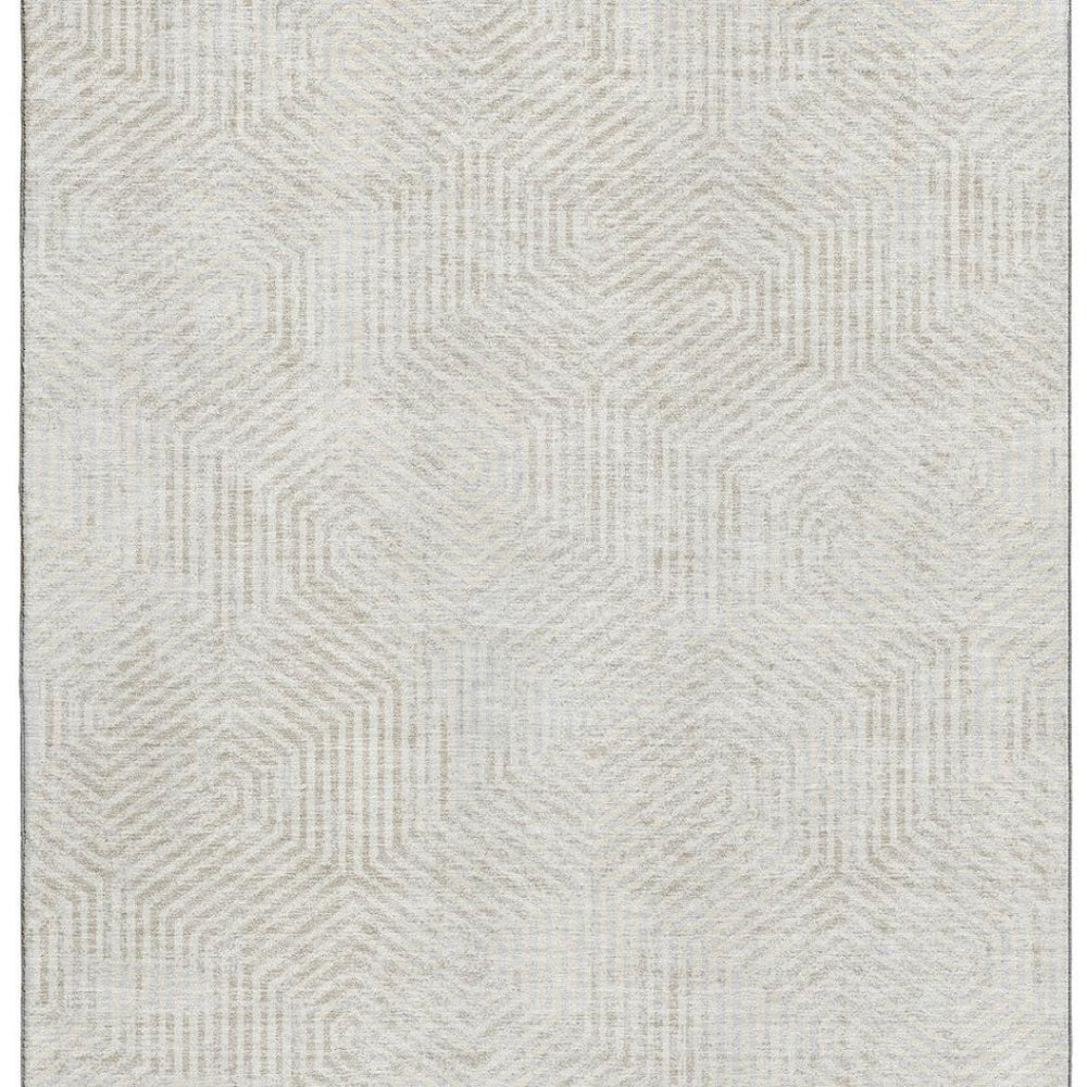 HomeRoots 8' X 10' Ivory and Beige Geometric Area Rug - Washable, Stain Resistant, UV Protected for Busy Homes 672504