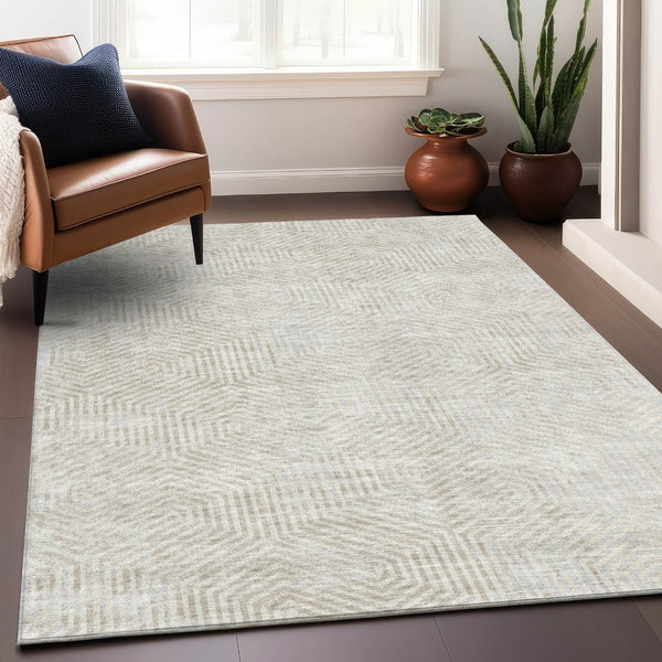 HomeRoots 9' X 12' Ivory and Beige Geometric Area Rug – Washable, UV-Protected, Soft for High-Traffic Spaces 672505