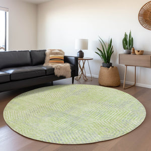 HomeRoots 8' Vibrant Lime Green & Gray Geometric Round Rug – Washable, Stain-Resistant, UV Protected Design! 672509
