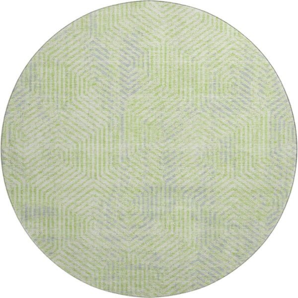 HomeRoots 8' Vibrant Lime Green & Gray Geometric Round Rug – Washable, Stain-Resistant, UV Protected Design! 672509