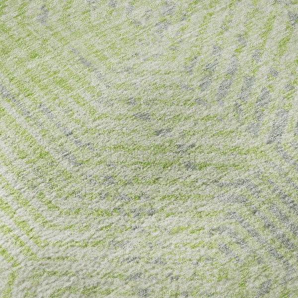 HomeRoots 8' Vibrant Lime Green & Gray Geometric Round Rug – Washable, Stain-Resistant, UV Protected Design! 672509