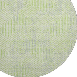 HomeRoots 8' Vibrant Lime Green & Gray Geometric Round Rug – Washable, Stain-Resistant, UV Protected Design! 672509