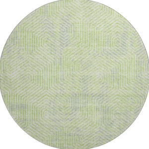 HomeRoots 8' Vibrant Lime Green & Gray Geometric Round Rug – Washable, Stain-Resistant, UV Protected Design! 672509