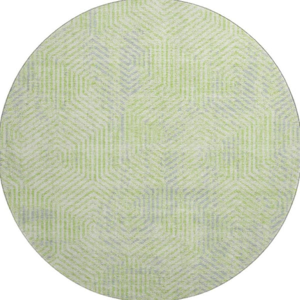 HomeRoots 8' Vibrant Lime Green & Gray Geometric Round Rug – Washable, Stain-Resistant, UV Protected Design! 672509