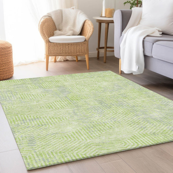 HomeRoots 8' X 10' Vibrant Lime Green and Gray Geometric Area Rug - Washable, UV Protected, Stain Resistant! 672510