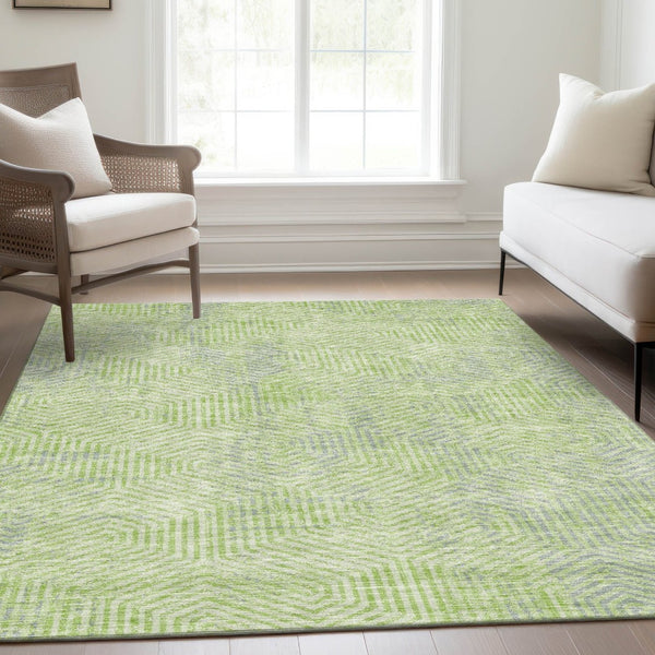 HomeRoots 8' X 10' Vibrant Lime Green and Gray Geometric Area Rug - Washable, UV Protected, Stain Resistant! 672510