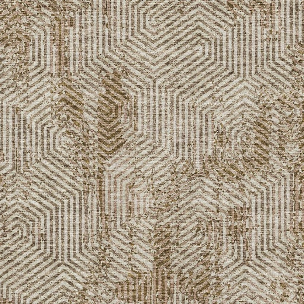 HomeRoots 5' X 8' Geometric Coffee and Beige Area Rug - Washable, Stain-Resistant, UV Protected for Modern Homes 672514