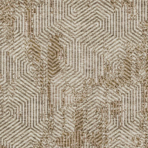 HomeRoots 5' X 8' Geometric Coffee and Beige Area Rug - Washable, Stain-Resistant, UV Protected for Modern Homes 672514