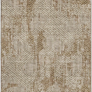 HomeRoots 5' X 8' Geometric Coffee and Beige Area Rug - Washable, Stain-Resistant, UV Protected for Modern Homes 672514