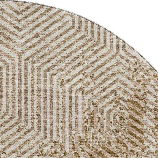 HomeRoots 8' Stylish Coffee and Beige Geometric Round Rug | Durable, Stain-Resistant, UV Protected Design 672515