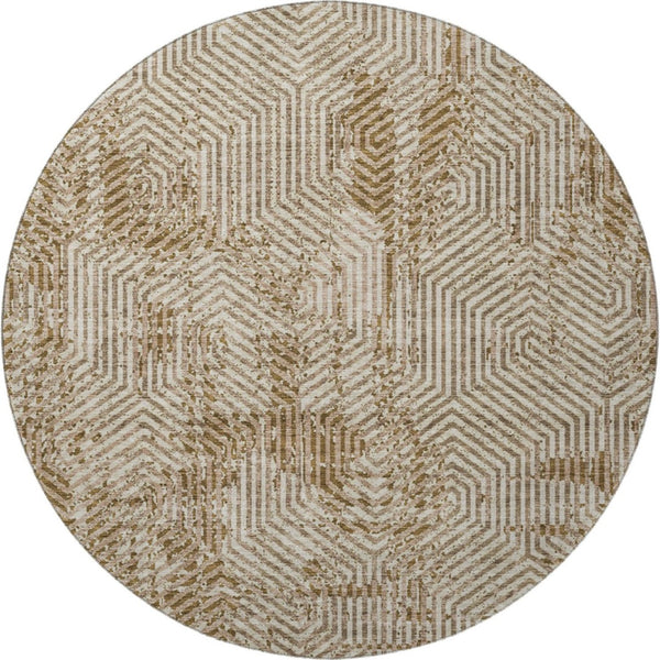 HomeRoots 8' Stylish Coffee and Beige Geometric Round Rug | Durable, Stain-Resistant, UV Protected Design 672515
