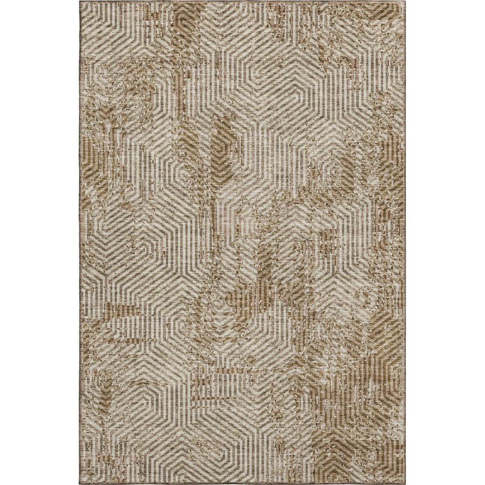 HomeRoots 8' X 10' Coffee & Beige Geometric Area Rug - Washable, UV-Protected for Modern Homes & Easy Care 672516