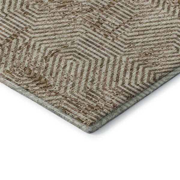 HomeRoots 8' X 10' Coffee & Beige Geometric Area Rug - Washable, UV-Protected for Modern Homes & Easy Care 672516