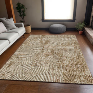 HomeRoots 8' X 10' Coffee & Beige Geometric Area Rug - Washable, UV-Protected for Modern Homes & Easy Care 672516