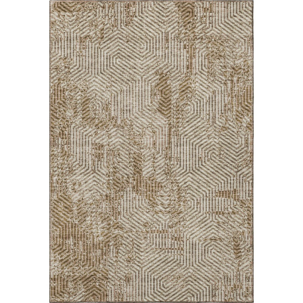 HomeRoots 8' X 10' Coffee & Beige Geometric Area Rug - Washable, UV-Protected for Modern Homes & Easy Care 672516