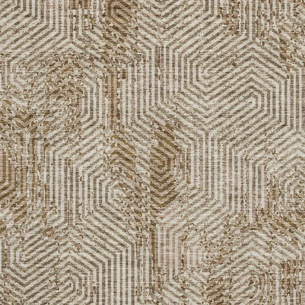 HomeRoots 9' X 12' Modern Geometric Coffee and Beige Area Rug - Washable, Stain Resistant, UV Protected Design 672517