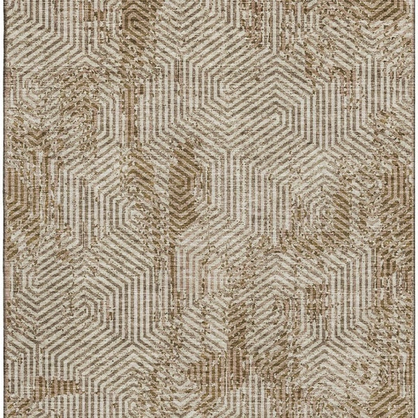 HomeRoots 9' X 12' Modern Geometric Coffee and Beige Area Rug - Washable, Stain Resistant, UV Protected Design 672517