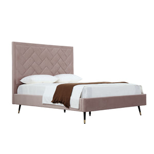 English Elm Crosby Upholstered Velvet Queen Bed In Blush – Chic Chevron Headboard, No Box Spring Needed, Easy Setup B365S00036
